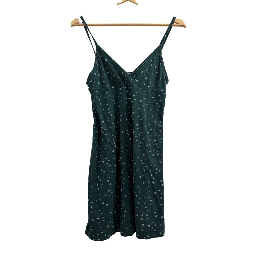 Brandy Melville Womens Floral Mini Dress Green V-Neck Spaghetti‎ Strap One Size